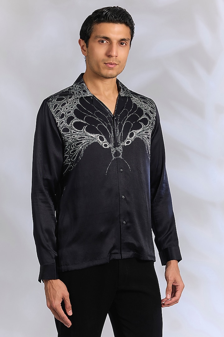 Black Cotton Shirt by Rohit Gandhi & Rahul Khanna Men
