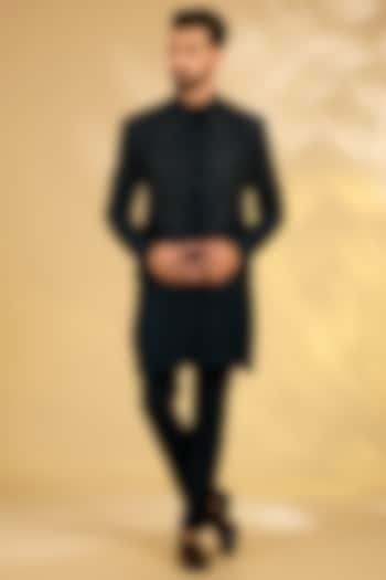 French Navy Dupion Silk Groom Bandhgala Set by Rohit Gandhi & Rahul Khanna Men at Pernia's Pop Up Shop