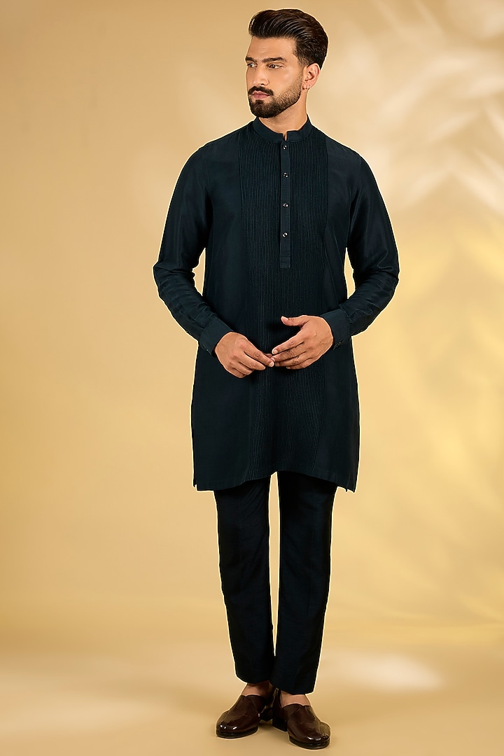 French Navy Dupion Silk Groom Bandhgala Set by Rohit Gandhi & Rahul Khanna Men at Pernia's Pop Up Shop