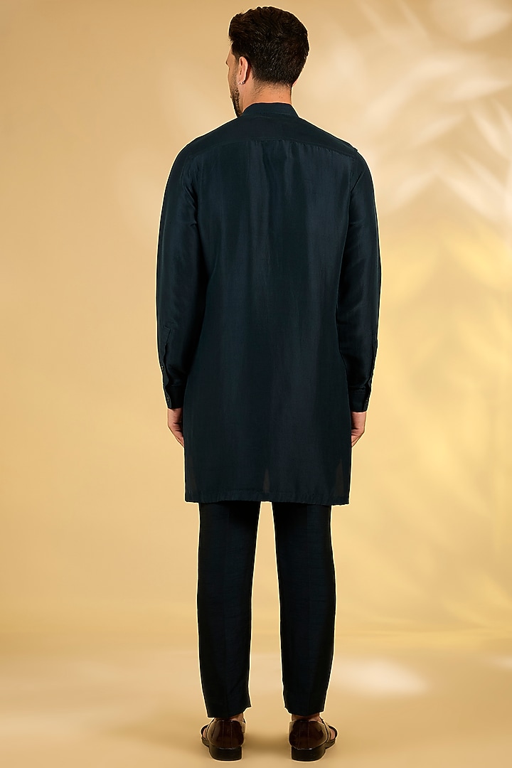 French Navy Dupion Silk Groom Bandhgala Set by Rohit Gandhi & Rahul Khanna Men at Pernia's Pop Up Shop