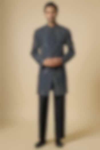 Navy Viscose Dupion Groom Sherwani by Rohit Gandhi & Rahul Khanna Men at Pernia's Pop Up Shop