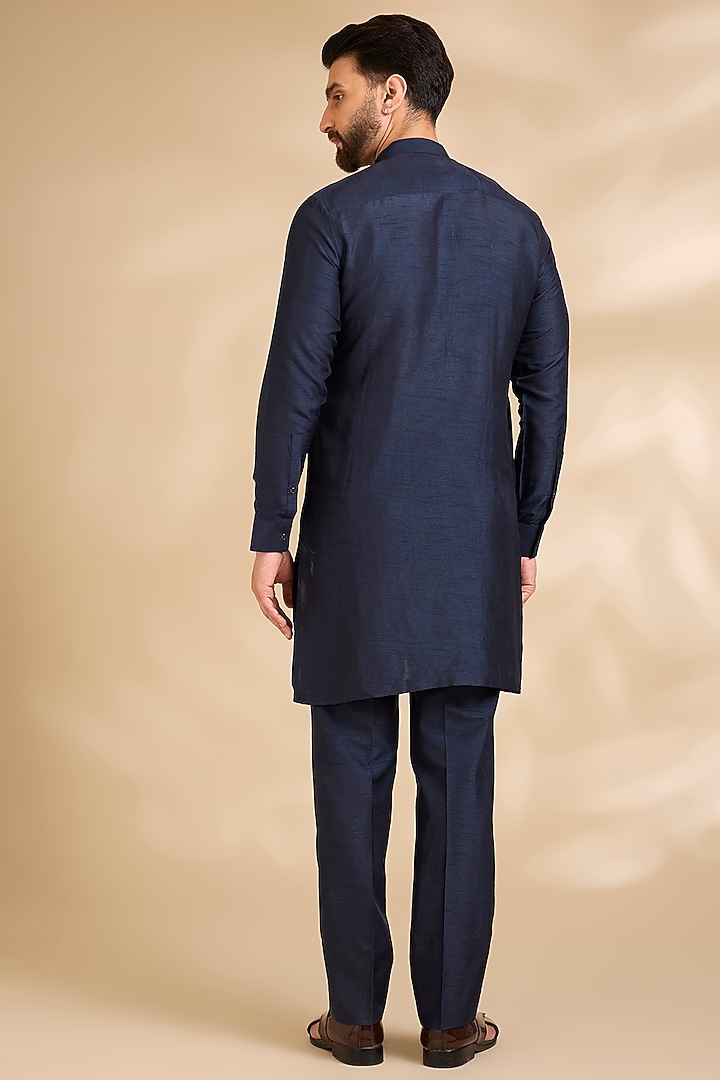 Navy Silk Groom Sherwani Set by Rohit Gandhi & Rahul Khanna Men at Pernia's Pop Up Shop