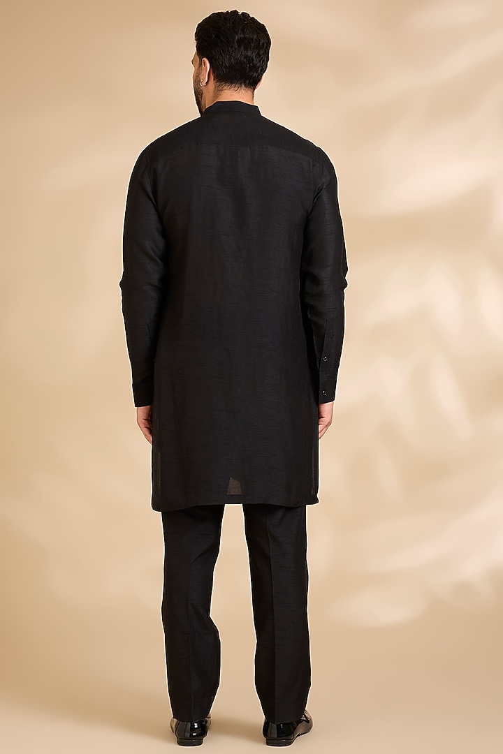 Black Silk Groom Sherwani Set by Rohit Gandhi & Rahul Khanna Men at Pernia's Pop Up Shop