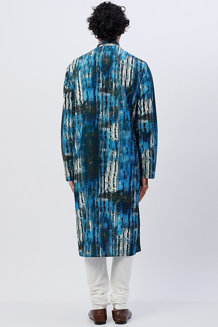 Blue Cotton Printed Kurta Set by Rohit Gandhi & Rahul Khanna Men at Pernia's Pop Up Shop