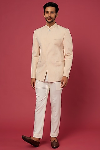 Cream Embroidered Bandhgala Jacket by Rohit Gandhi & Rahul Khanna Men