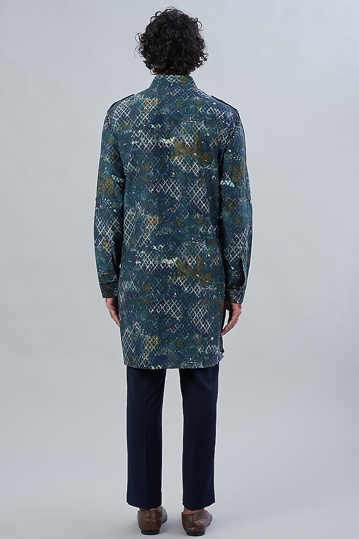 Blue Cotton Printed Kurta by Rohit Gandhi & Rahul Khanna Men at Pernia's Pop Up Shop