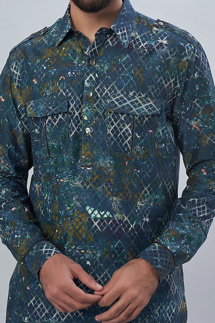 Blue Cotton Printed Kurta by Rohit Gandhi & Rahul Khanna Men at Pernia's Pop Up Shop
