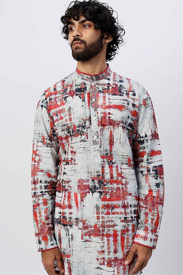 Multi-Colored Cotton Printed Kurta by Rohit Gandhi & Rahul Khanna Men at Pernia's Pop Up Shop