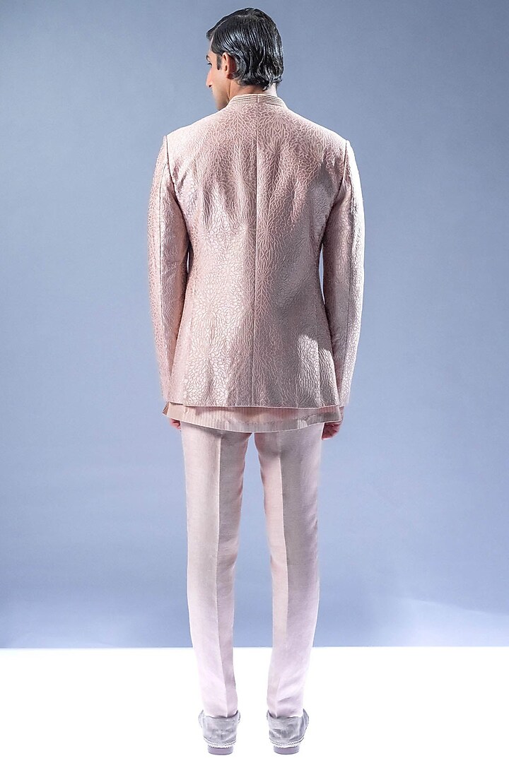Pink Blush Silk Open Groom Bandhgala Set by Rohit Gandhi & Rahul Khanna Men at Pernia's Pop Up Shop