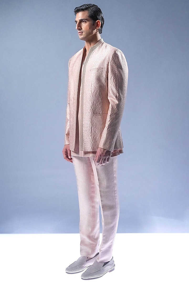 Pink Blush Silk Open Groom Bandhgala Set by Rohit Gandhi & Rahul Khanna Men at Pernia's Pop Up Shop