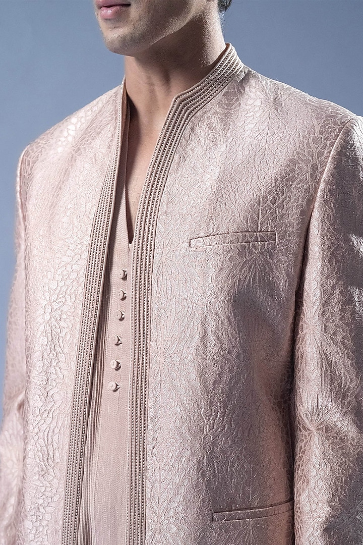 Pink Blush Silk Open Groom Bandhgala Set by Rohit Gandhi & Rahul Khanna Men at Pernia's Pop Up Shop