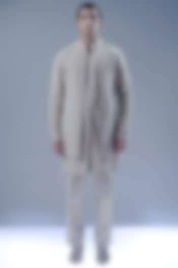 Sandstone-Colored Viscose Dupion Open Jacket Set by Rohit Gandhi & Rahul Khanna Men at Pernia's Pop Up Shop