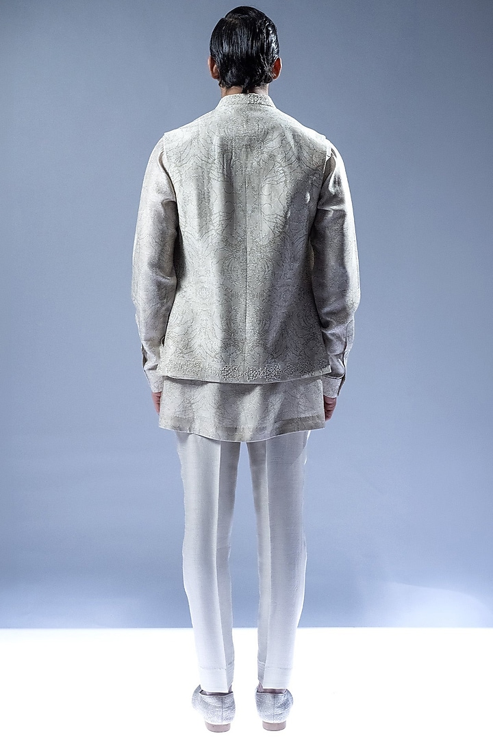 Blush Gold Viscose Dupion Open Jacket Set by Rohit Gandhi & Rahul Khanna Men at Pernia's Pop Up Shop