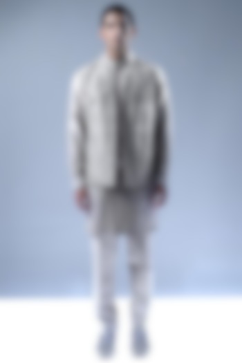 Beige Cream Viscose Dupion Open Jacket Set by Rohit Gandhi & Rahul Khanna Men at Pernia's Pop Up Shop