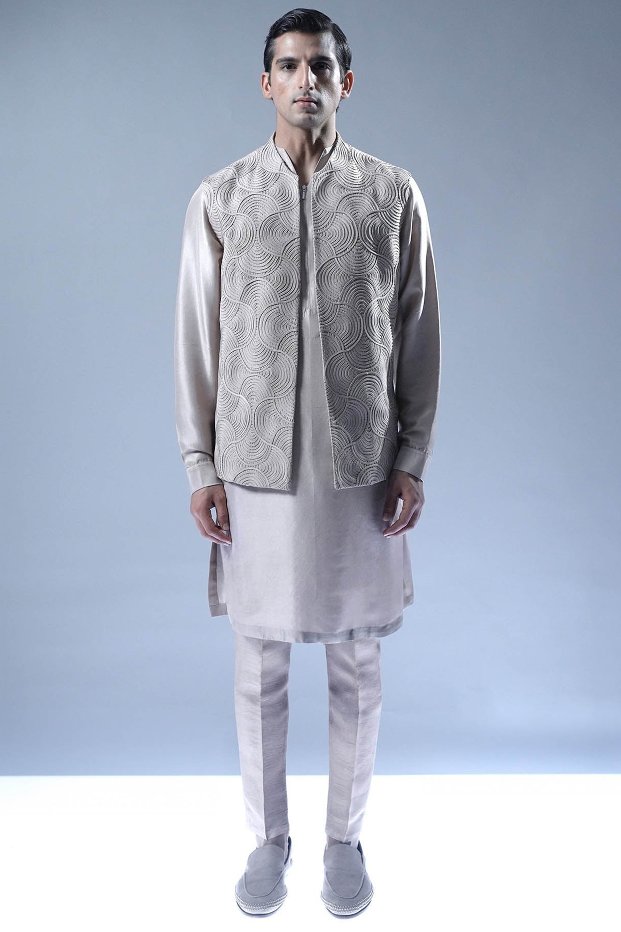 Rohit Gandhi & Rahul Khanna Ivory Viscose Dupion Indowestern Set