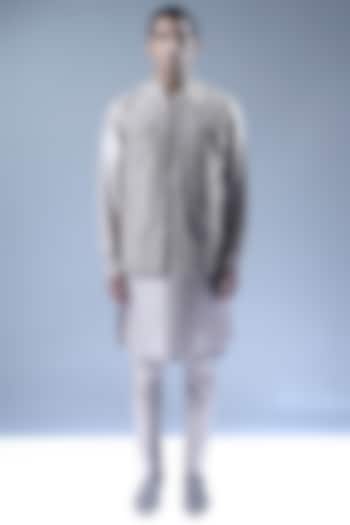 Ivory Viscose Dupion Groom Indowestern Set by Rohit Gandhi & Rahul Khanna Men at Pernia's Pop Up Shop