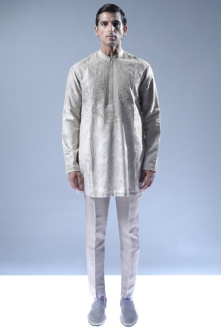 Blossom Pink Viscose Dupion Embroidered Kurta Set by Rohit Gandhi & Rahul Khanna Men at Pernia's Pop Up Shop