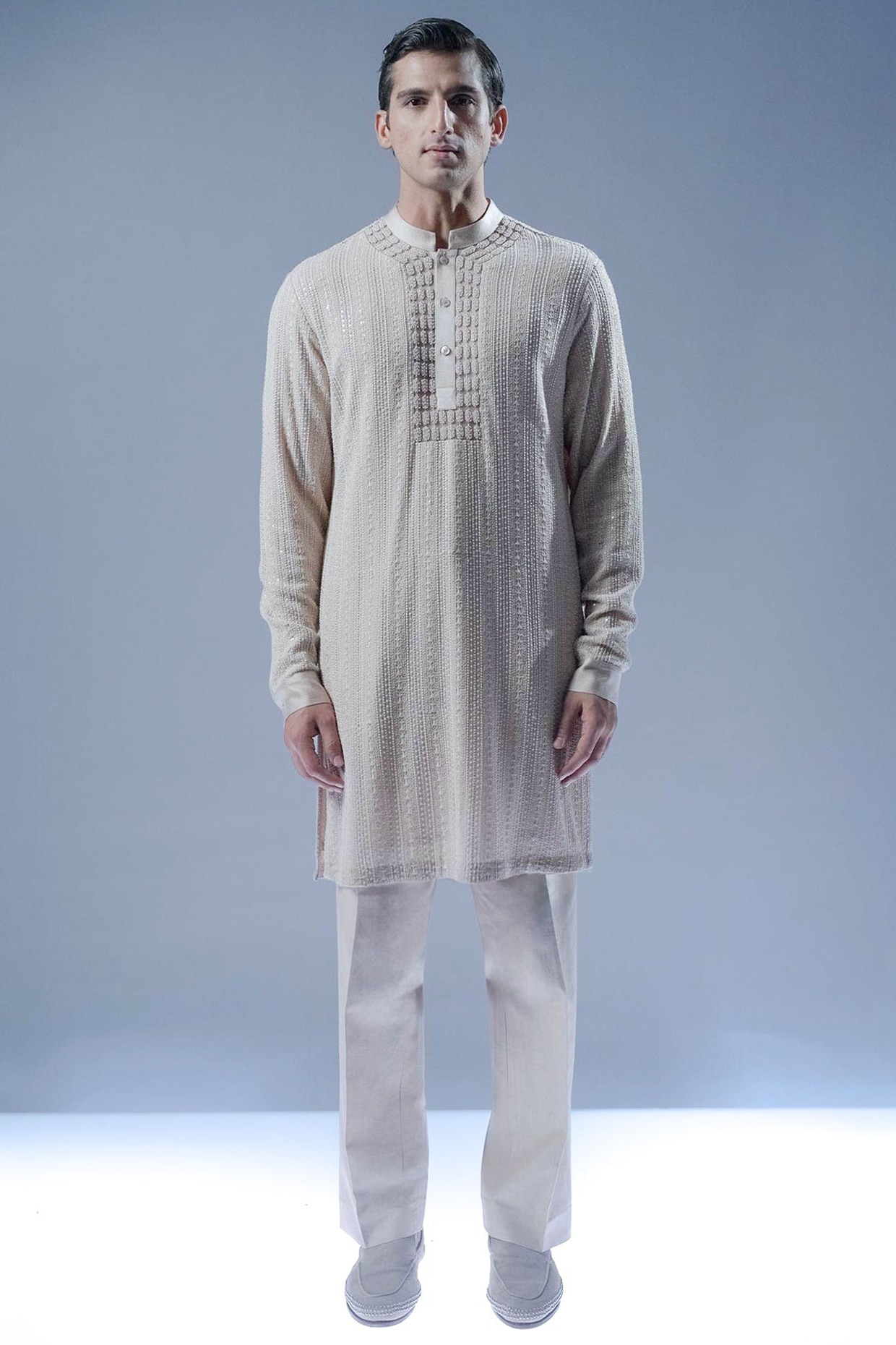 Rohit Gandhi & Rahul Khanna Sandstone Chikankari Embroidered Straight Kurta Set