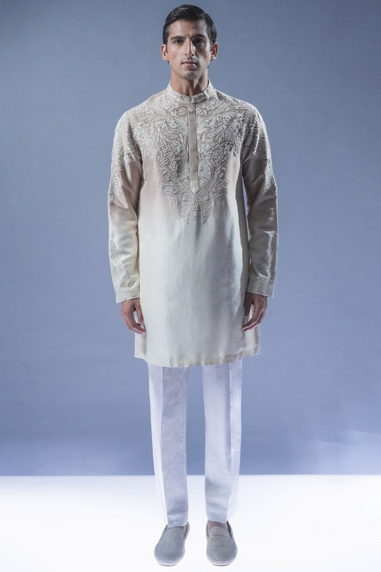 Rohit Gandhi & Rahul Khanna Mist Ombre Viscose Dupion Embroidered Kurta Set