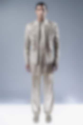 Sandstone Viscose Dupion Embroidered Groom Bandhgala Set by Rohit Gandhi & Rahul Khanna Men at Pernia's Pop Up Shop