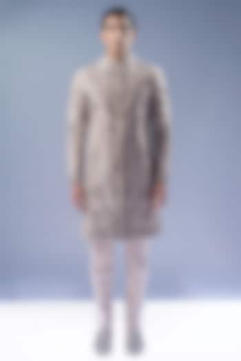 Cream Beige Viscose Dupion Embroidered Groom Sherwani Set by Rohit Gandhi & Rahul Khanna Men at Pernia's Pop Up Shop