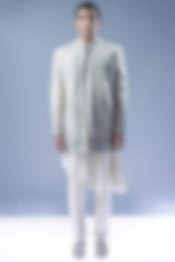 Ivory Viscose Dupion Embroidered Groom Sherwani Set by Rohit Gandhi & Rahul Khanna Men at Pernia's Pop Up Shop