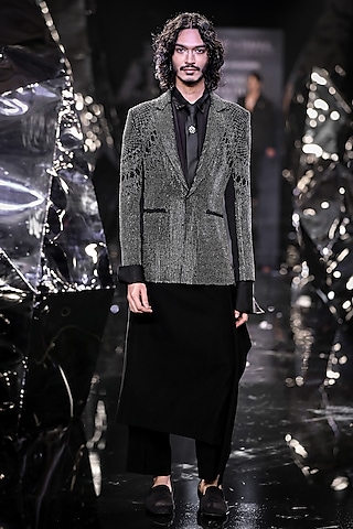 Black Georgette Crystal Embroidered Jacket by Rohit Gandhi & Rahul Khanna Men