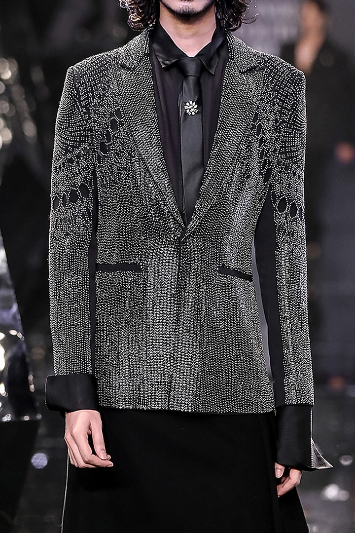 Black Georgette Crystal Embroidered Jacket by Rohit Gandhi & Rahul Khanna Men at Pernia's Pop Up Shop