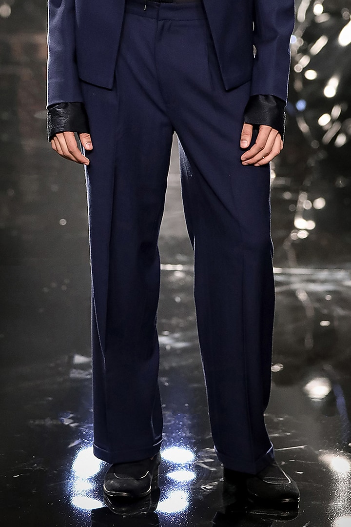 Pacific Blue Wool Crepe Hand Embroidered Jacket Set by Rohit Gandhi & Rahul Khanna Men at Pernia's Pop Up Shop