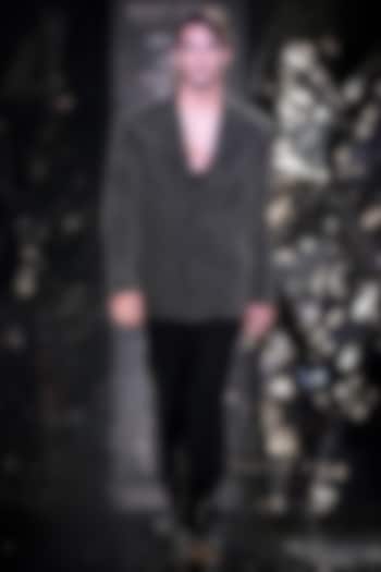 Black Crepe Crystal Embroidered Oversized Double Breasted Jacket  by Rohit Gandhi & Rahul Khanna Men