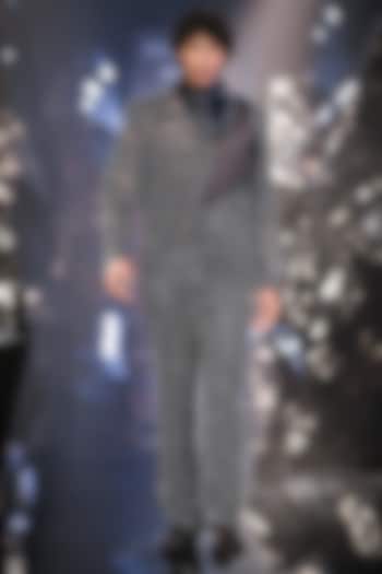 Steel Grey Tulle Thread Embroidered Jacket by Rohit Gandhi & Rahul Khanna Men