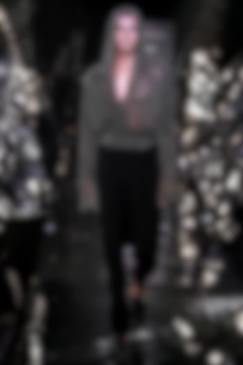 Black Tulle Metallic Embroidered Hooded Wrap Shirt by Rohit Gandhi & Rahul Khanna Men