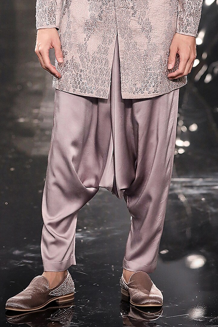 Rose Steel Silk Tissue Matka Sequins Embroidered Groom Sherwani Set by Rohit Gandhi & Rahul Khanna Men at Pernia's Pop Up Shop