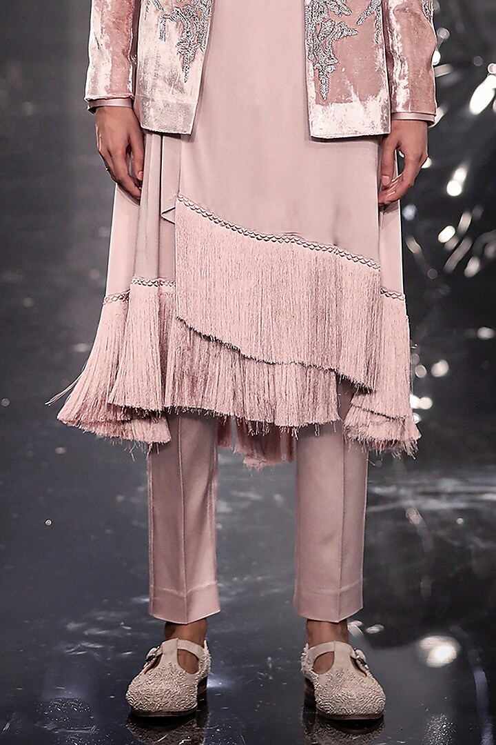 Sandstone Silk Velvet Sequins Embroidered Groom Bandhgala Set by Rohit Gandhi & Rahul Khanna Men at Pernia's Pop Up Shop