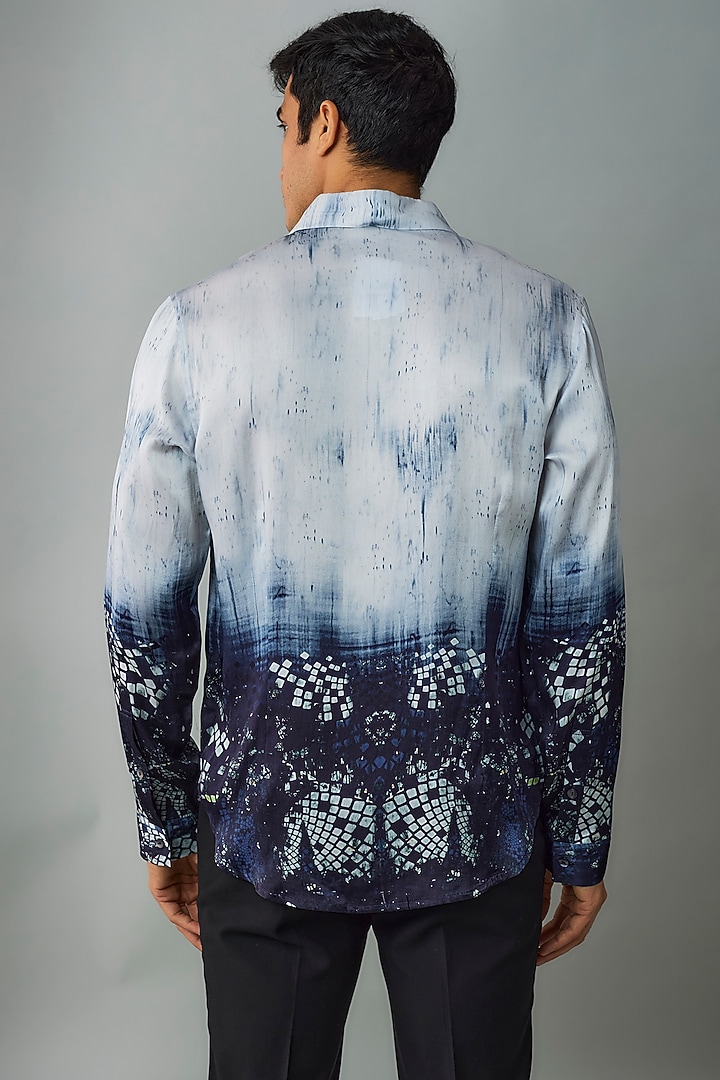 Arctic Blue Satin Printed Wedding Shirt by Rohit Gandhi & Rahul Khanna Men at Pernia's Pop Up Shop