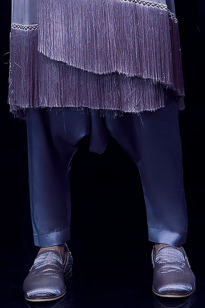Rose Steel Silk Matka Crystal Embroidered Groom Bandhgala Set by Rohit Gandhi & Rahul Khanna Men at Pernia's Pop Up Shop