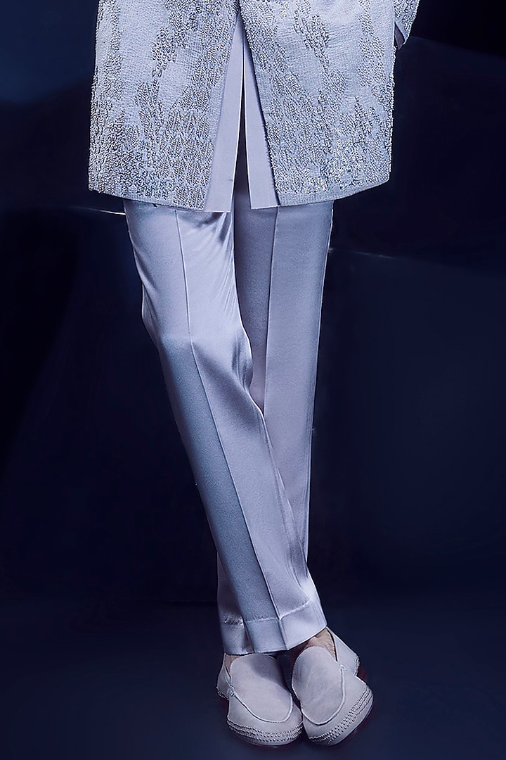 Rose Steel Silk Velvet Bead Embroidered Groom Sherwani Set by Rohit Gandhi & Rahul Khanna Men at Pernia's Pop Up Shop