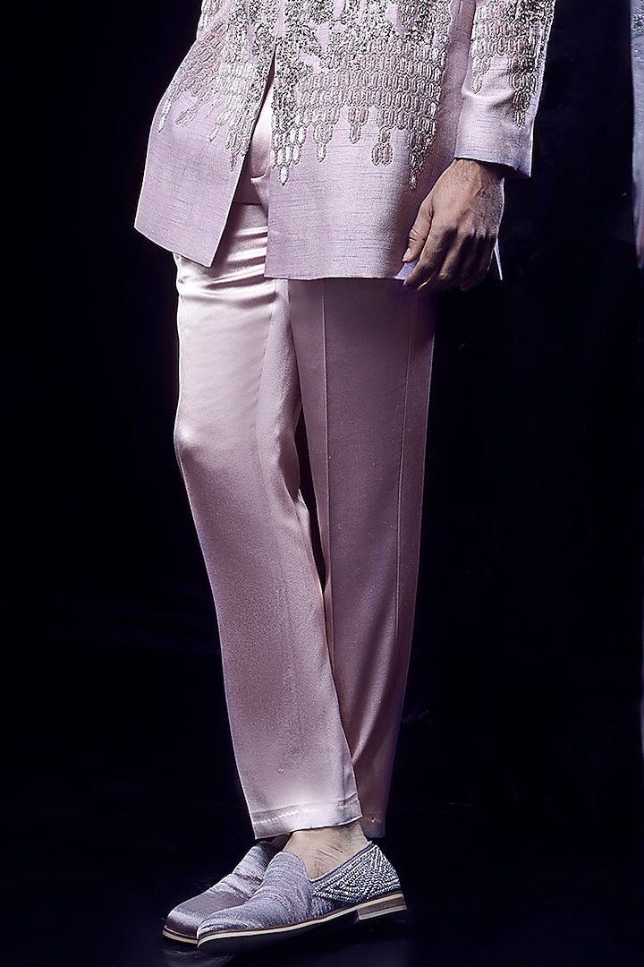 Stand Stone Viscose Dupion Motif Embroidered Groom Bandhgala Set by Rohit Gandhi & Rahul Khanna Men at Pernia's Pop Up Shop