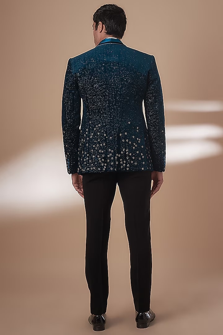 Galaxy Blue Wool Tuxedo Jacket by Rohit Gandhi & Rahul Khanna Men at Pernia's Pop Up Shop