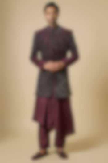 Wine Velvet Groom Indowestern Set by Rohit Gandhi & Rahul Khanna Men at Pernia's Pop Up Shop