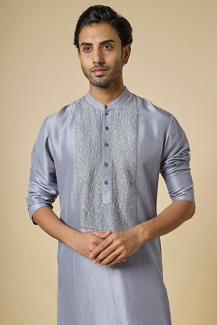 Blue Silk Kurta Set by Rohit Gandhi & Rahul Khanna Men at Pernia's Pop Up Shop