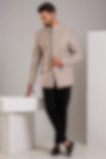 Taupe Silk Groom Bandhgala Jacket by Rohit Gandhi & Rahul Khanna Men at Pernia's Pop Up Shop