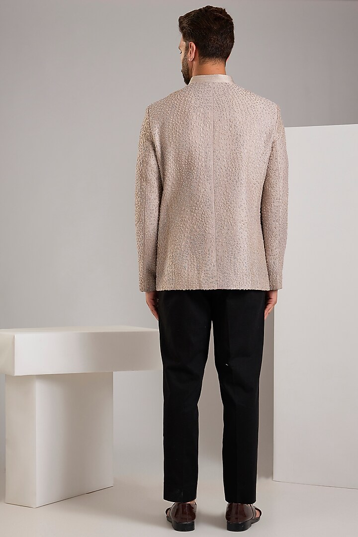 Taupe Silk Groom Bandhgala Jacket by Rohit Gandhi & Rahul Khanna Men at Pernia's Pop Up Shop