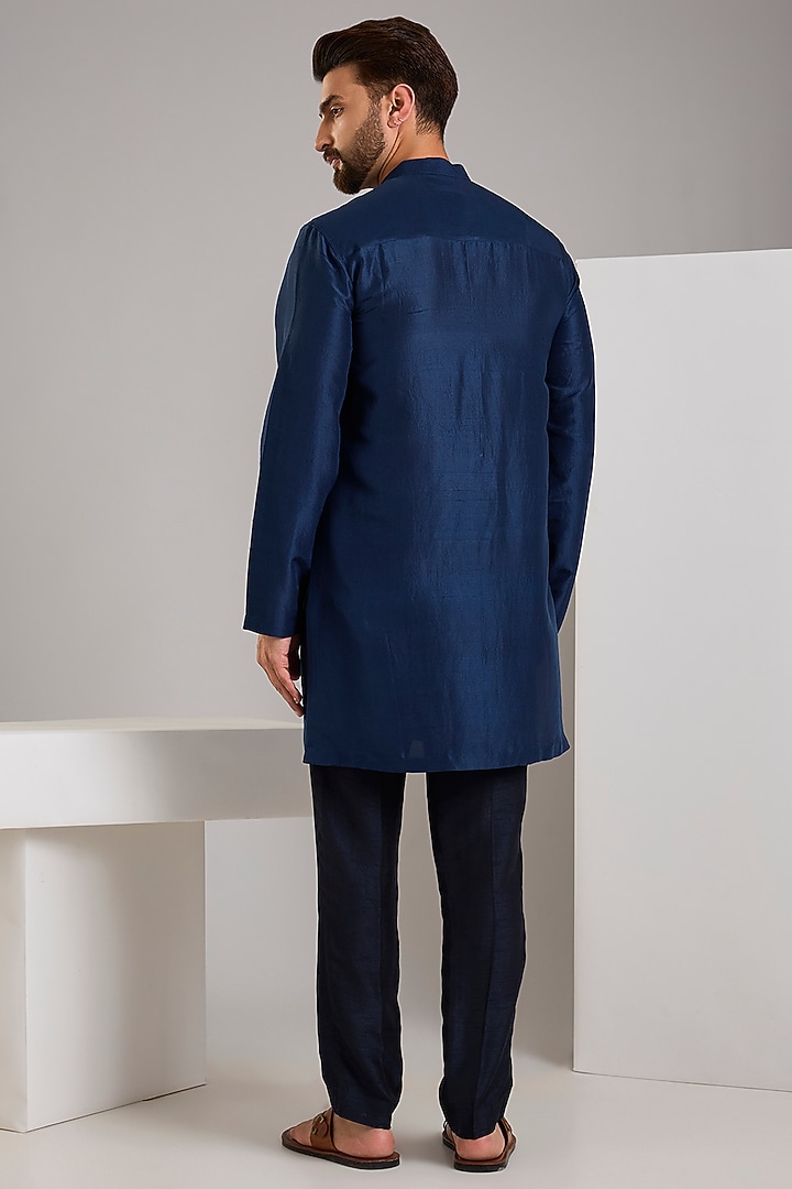Navy Silk Groom Indowestern Jacket by Rohit Gandhi & Rahul Khanna Men at Pernia's Pop Up Shop