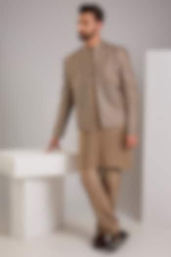 Taupe Silk Groom Indowestern Jacket by Rohit Gandhi & Rahul Khanna Men at Pernia's Pop Up Shop