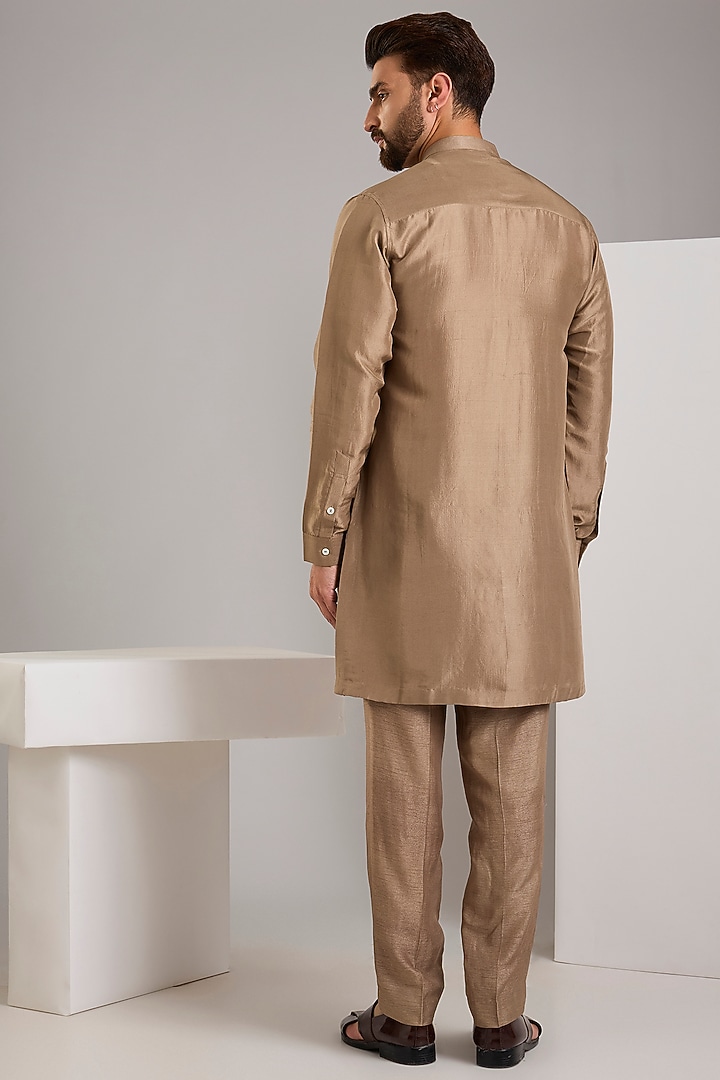 Taupe Silk Groom Bandhgala Set by Rohit Gandhi & Rahul Khanna Men at Pernia's Pop Up Shop