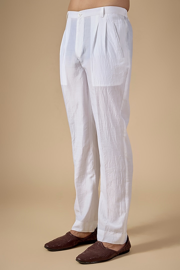 White Cotton Pants by Rohit Gandhi & Rahul Khanna Men at Pernia's Pop Up Shop