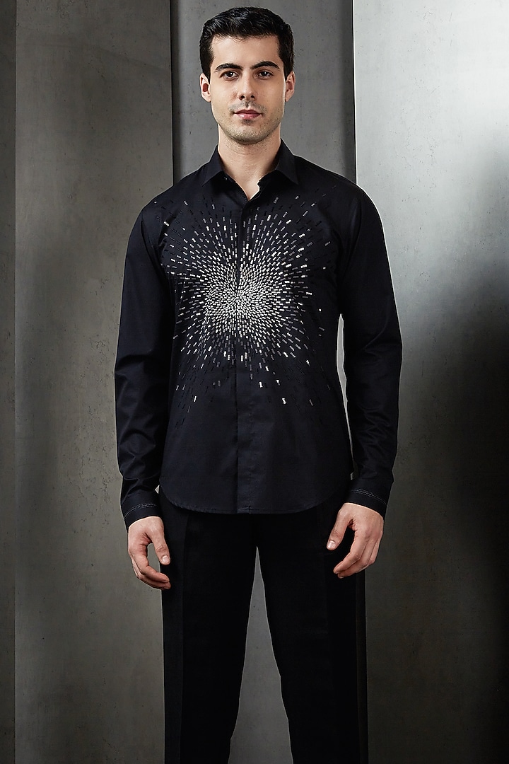 Black Embroidered Wedding Shirt by Rohit Gandhi & Rahul Khanna Men at Pernia's Pop Up Shop