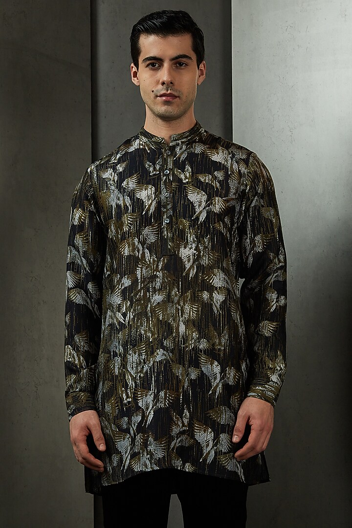 Green Viscose Dupion Printed Kurta by Rohit Gandhi & Rahul Khanna Men at Pernia's Pop Up Shop