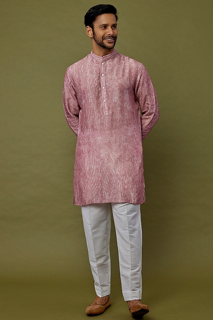 Blush Pink Viscose Kurta by Rohit Gandhi & Rahul Khanna Men